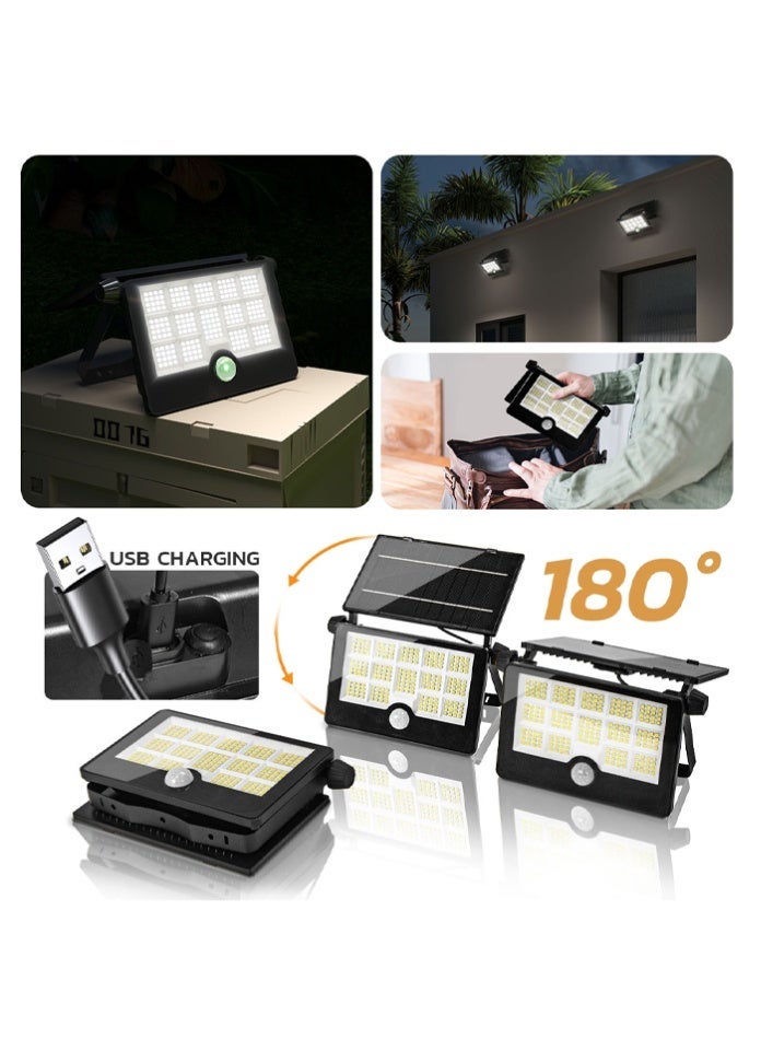 في ماكس كشاف LED يعمل بالطاقة الشمسية - إضاءة بيضاء باردة 6500 كلفن، قابل للطي والحمل، مصباح جداري خارجي، مقاوم للماء بمعيار IP65، شحن USB، مفتاح تشغيل/إيقاف - مصباح تخييم يعمل بالطاقة الشمسية للفناء، والسفر، والفلل، والاستخدام في حالات الطوارئ - Image 1